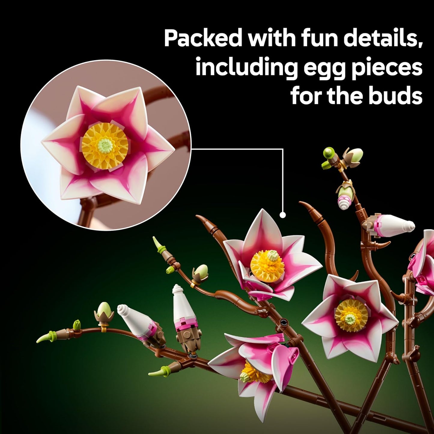 LEGO Botanicals Galhos de Magnólia - Conjunto de Flores Artificiais para Adultos - 5 Magnólias Artificiais para Decoração de Sala de Estar ou Quarto - Ideia de Presente DIY para Mulheres - 11510