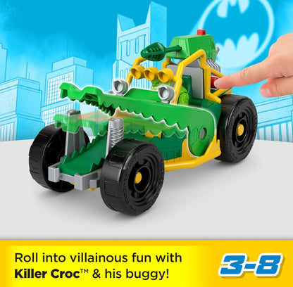 Fisher-Price DC Super Friends Figura do Crocodilo Assassino e Carrinho de Brinquedo com Lançador de Projéteis para Brincadeiras de Faz de Conta na Pré-Escola, HML05