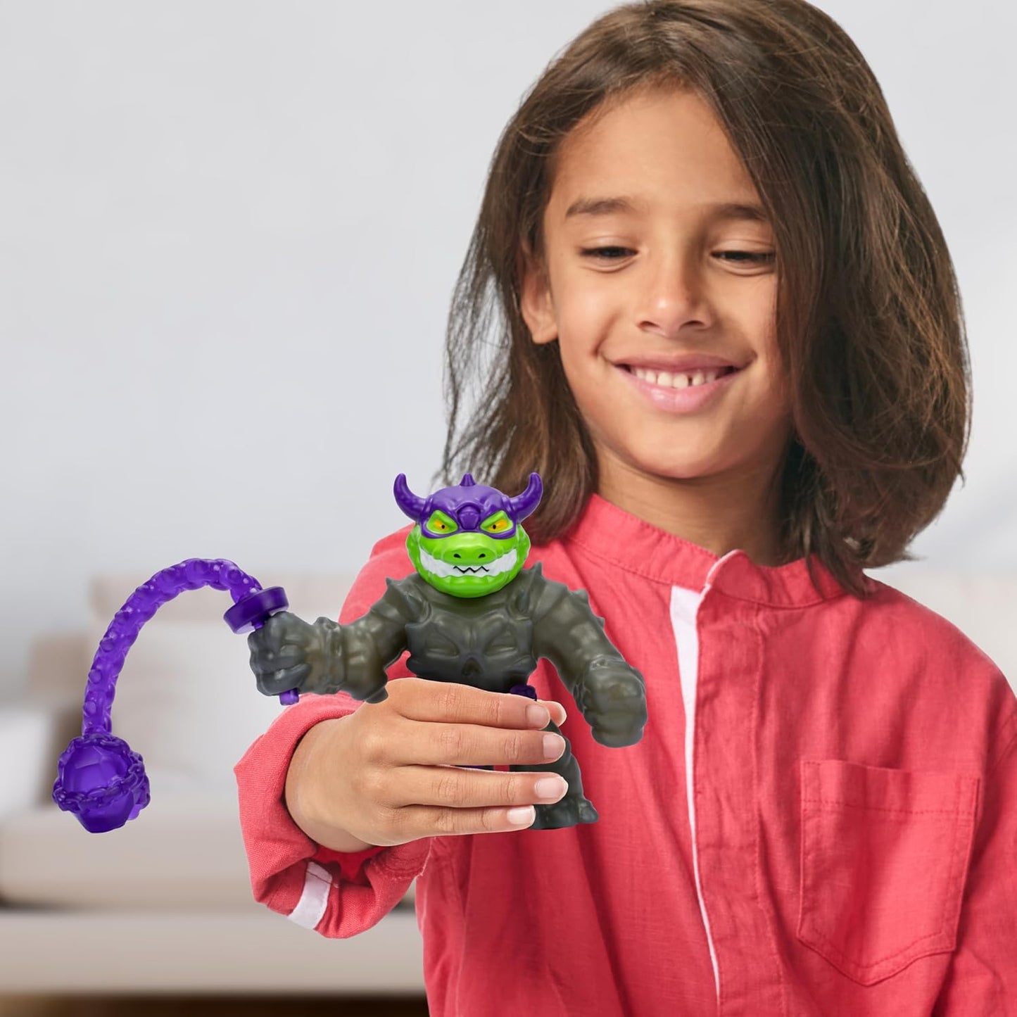 Heróis de Goo Jit Zu Stretch Strikers Deluxe Hero Pack Rock Jaw, Figura de Ação Elástica com Mais de 20 Sons de Batalha Incríveis