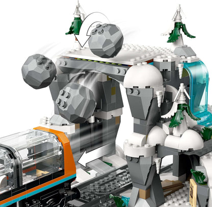 LEGO Conjunto de Trem Expresso Polar Ártico City Explorers - Inclui um Trem de Controle Remoto, Limpa-Neve, 22 Peças de Trilho e 6 Minifiguras, Além de uma Função de Queda de Rochas - Presente para Meninos a partir de 7 Anos - 60470