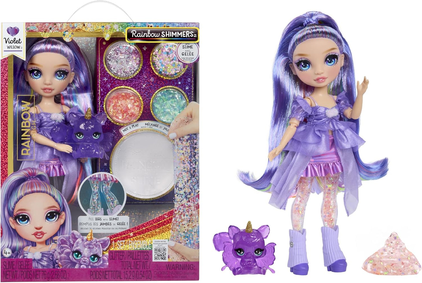 Boneca Fashion Rainbow High Rainbow Shimmers com Slime - Violeta, Roxa - 28cm, Acompanha Kit de Slime e Esquilo de Estimação, Indicada para Crianças a partir de 4 Anos