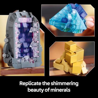 LEGO Conjunto de Construção Ideas Coleção de Minerais para Adultos - Modelo de Exibição com Elementos de Cristal, incluindo Ametista, Fluorita e Quartzo Tangerina, além de 3 Suportes - Ideia de Presente para Decoração de Casa - 21362