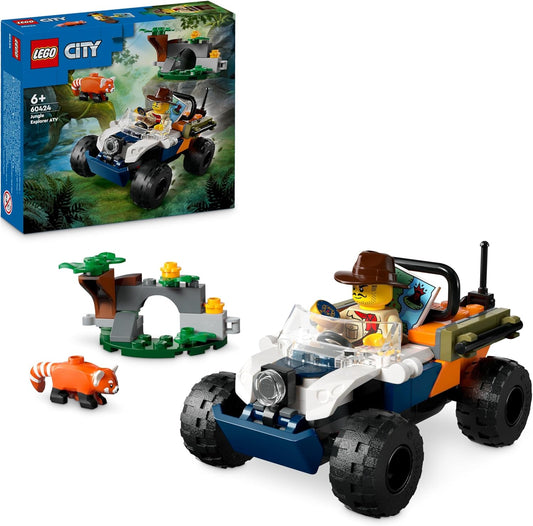 LEGO Brinquedo de construção de veículo de missão City Jungle Explorer ATV Red Panda para crianças, meninos e meninas de mais de 6 anos, jipe de aventura off-road com minifigura e figura de animal, ideia de presente 60424