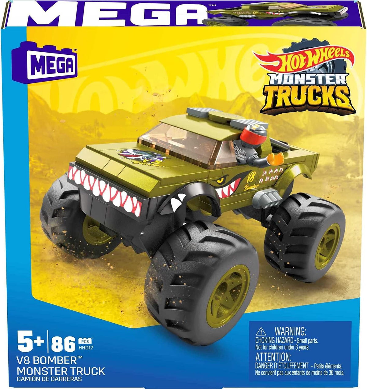 Mega Conjunto de Montagem Hot Wheels Monster Truck V8 Bomber com 86 Peças