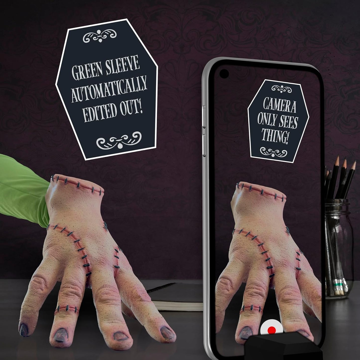 UAU! COISAS Wednesday Real FX Thing | Inclui aplicativo de efeitos especiais no estilo Hollywood | Wednesday Addams Role Play e Dress Up Halloween e acessórios de fantasia | Para fãs da série Wednesday da Netflix