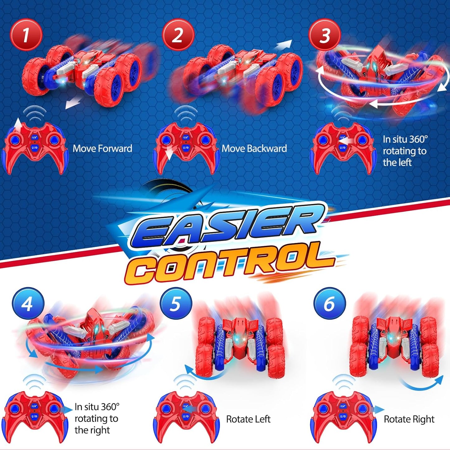 Dreamlandia Carrinhos de Controle Remoto para Crianças, Carro Aranha RC com Giro de 360°, Presente de Aniversário para Meninos de 4 a 10 Anos, Brinquedos do Homem-Aranha e Seus Incríveis Amigos