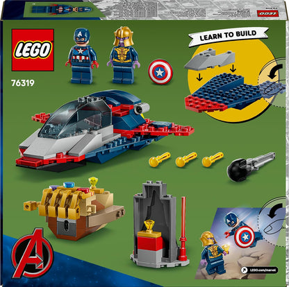 LEGO ǀ Marvel Capitão América vs. Thanos - Brinquedo de Construção dos Vingadores com Jato e 2 Minifiguras com Acessórios, incluindo o Escudo do Capitão América - Presente de Super-Herói para Meninos a partir de 4 Anos - 76319
