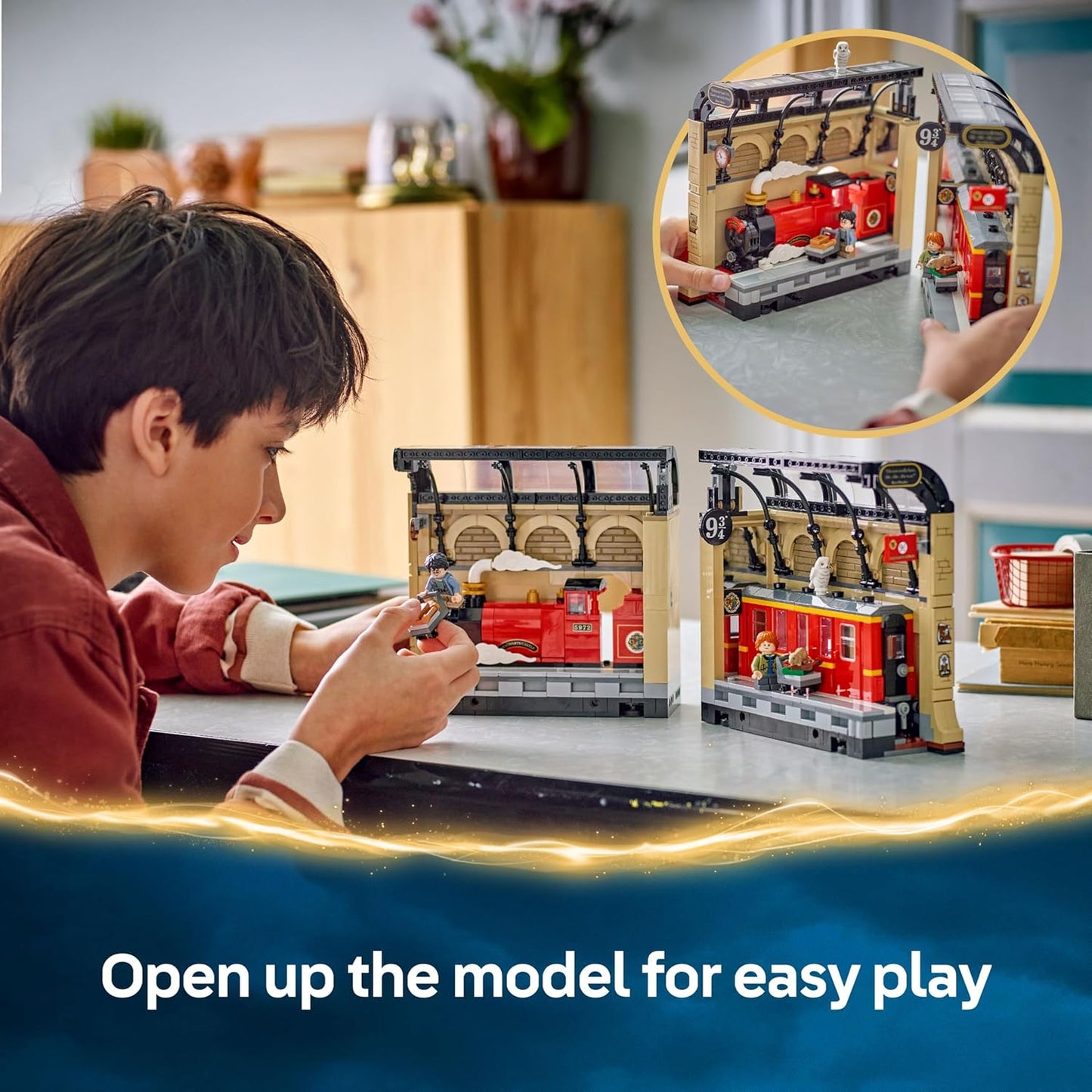 LEGO Harry Potter Book Nook: Conjunto Expresso de Hogwarts com um Trem de Brinquedo, 2 Minifiguras incluindo Ron Weasley, além das Figuras Edwiges e Perebas - Presente do Mundo Mágico para Meninos, Meninas e Fãs a partir de 10 Anos - 76450