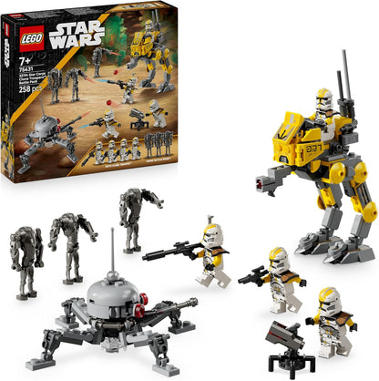 LEGO Star Wars 75431 Pacote de Batalha de Soldados Clones do 327º Corpo Estelar - Brinquedo colecionável com 4 minifiguras, 3 figuras de droides de batalha e um AT-RT - Presente para meninos a partir de 7 anos e fãs de A Vingança dos Sith