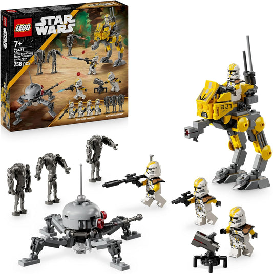 LEGO Star Wars 75431 Pacote de Batalha de Soldados Clones do 327º Corpo Estelar - Brinquedo colecionável com 4 minifiguras, 3 figuras de droides de batalha e um AT-RT - Presente para meninos a partir de 7 anos e fãs de A Vingança dos Sith