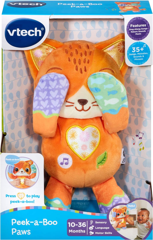 VTech Patas de esconde-esconde para bebês, brinquedo de esconde-esconde interativo com sons calmantes da natureza, músicas e melodias, gatinho sensorial suave, presente para bebês de 10, 12, 18, 24 meses +, versão em inglês