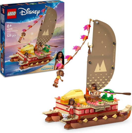 LEGO ǀ Disney Princess Moana’s Adventure Canoe Building Toy para meninas e meninos de 6 anos ou mais, conjunto inclui um barco e figuras de minibonecas de 4 personagens, presente de aniversário infantil