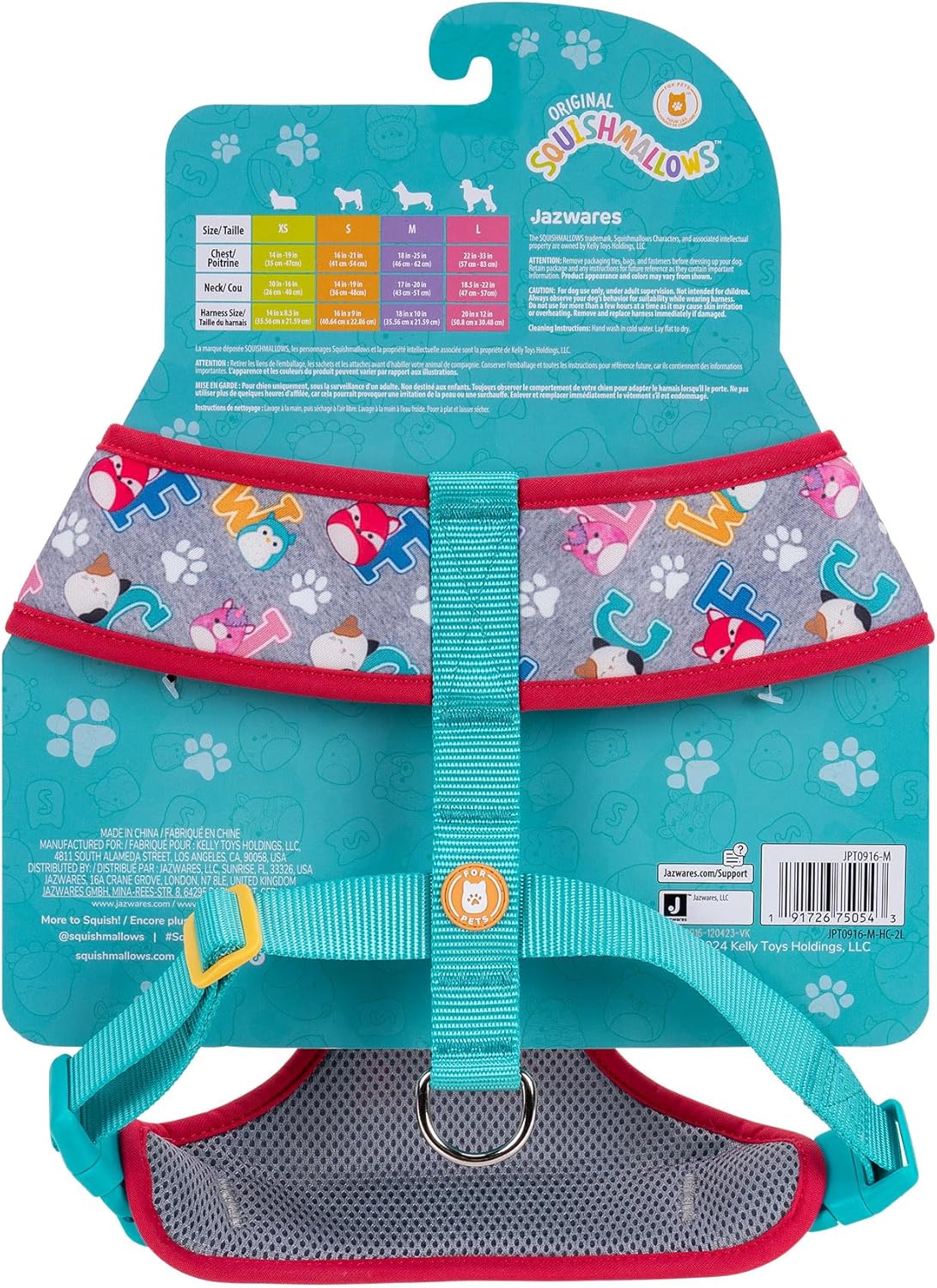 Squishmallows Arnês para animais de estimação Original Squad Goals (tamanho médio) - Roupa oficial para animais de estimação da Jazwares