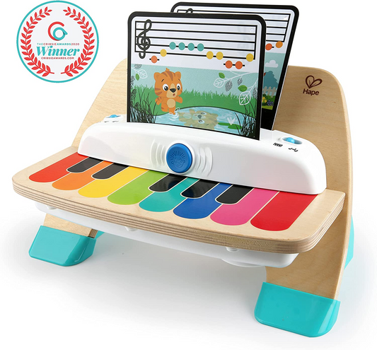 Baby Einstein Hape Magic Touch Piano Instrumentos musicais de brinquedo de madeira para crianças, 2 modos de reprodução, 6 músicas, controle de volume, idade 6 meses +
