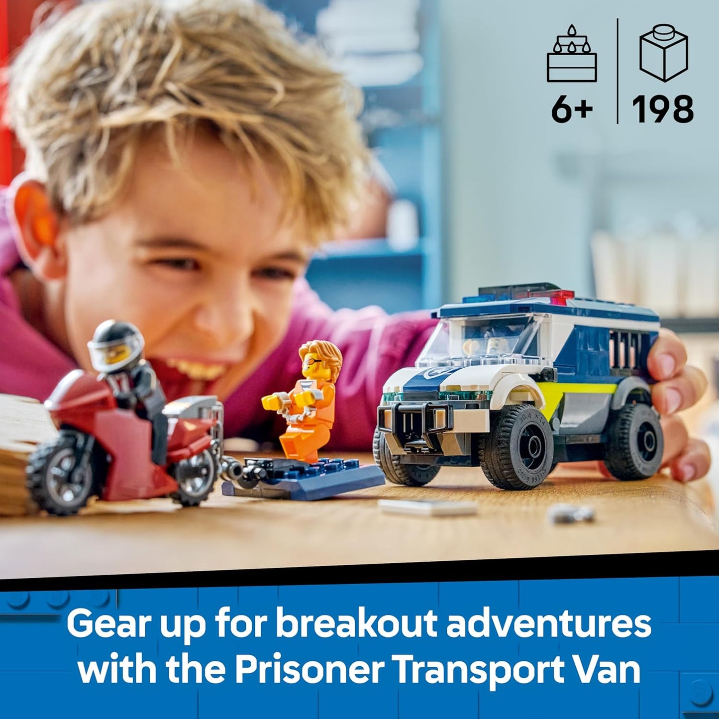 LEGO City Caminhão de Transporte de Prisioneiros da Polícia - Kit de Montagem com Moto, 3 Minifiguras e Porta de Cela Removível - Ideia de Presente de Aniversário para Meninos a partir de 6 Anos - 60479