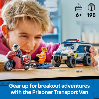 LEGO City Caminhão de Transporte de Prisioneiros da Polícia - Kit de Montagem com Moto, 3 Minifiguras e Porta de Cela Removível - Ideia de Presente de Aniversário para Meninos a partir de 6 Anos - 60479