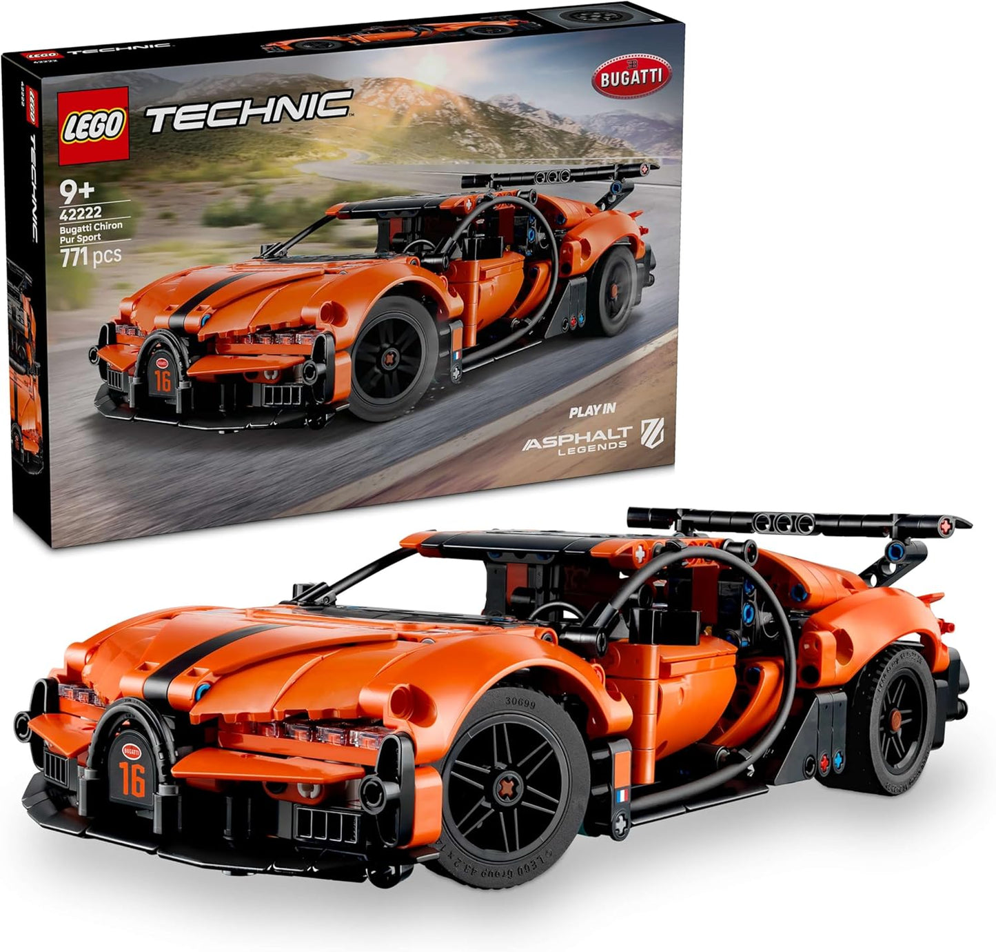 LEGO Technic Bugatti Chiron Pur Sport Hypercar - Kit de Modelo de Carro de Corrida com Motor W16, Direção e Portas que Abrem - Presente para Meninos a partir de 9 Anos e Fãs de Automobilismo - 42222
