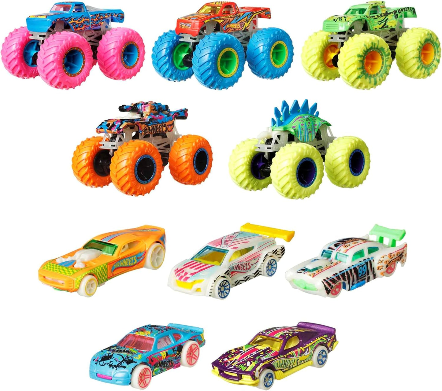 Pacote Hot Wheels Monster Trucks que brilham no escuro