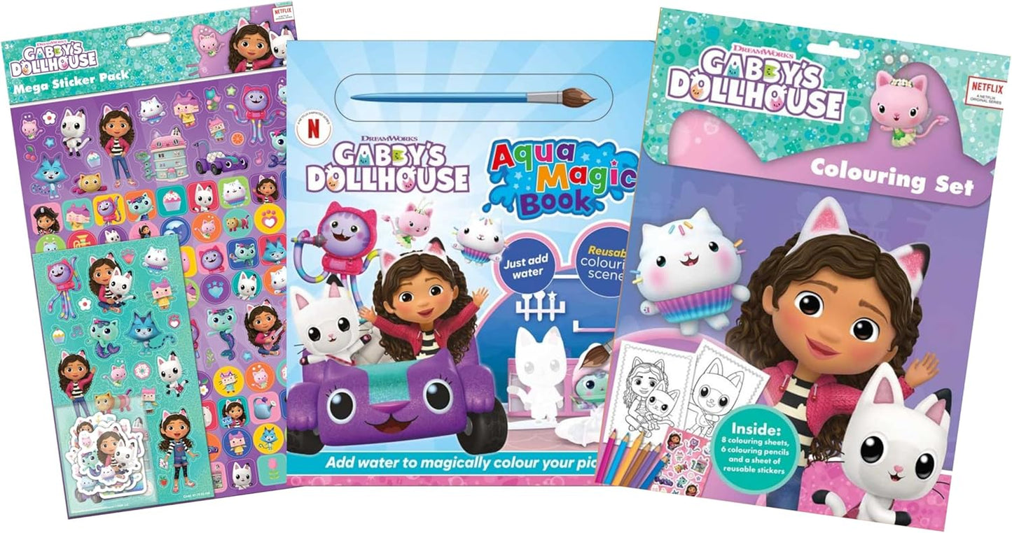 Anila's Conjunto de atividades Casa de Bonecas Gabby da com livro de colorir Aqua Magic, adesivos e kit para colorir.