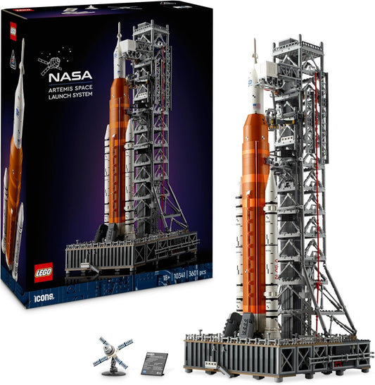 LEGO Conjunto de sistema de lançamento espacial Icons NASA Artemis, kit de modelo para adultos construir, inclui uma cápsula Orion e torre de lançamento, decoração de mesa para casa e escritório, presentes para homens, mulheres, ele ou ela