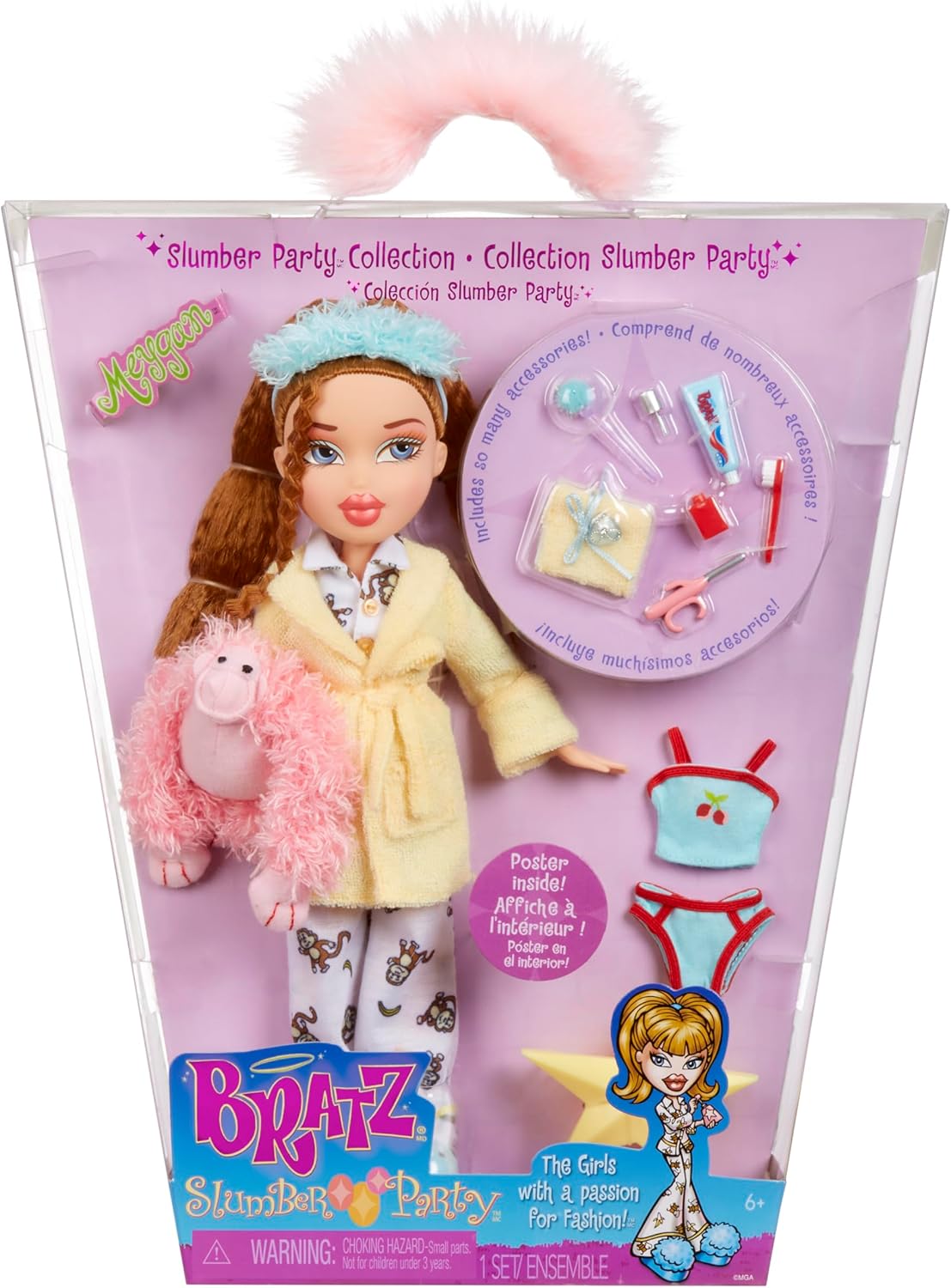 Bratz Boneca Slumber Party Fashion - Com 2 conjuntos de pijamas, bichinho de pelúcia e acessórios - Adequado para crianças e colecionadores