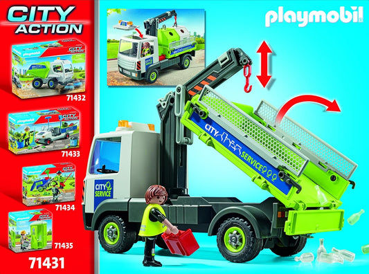 Playmobil 71431 City Life Camión de Reciclaje de Vidrio con Contenedor, Juguete Educativo de Limpieza de la Ciudad, Juego de Roles Imaginativo, Juegos Adecuados para Niños a Partir de 4 Años