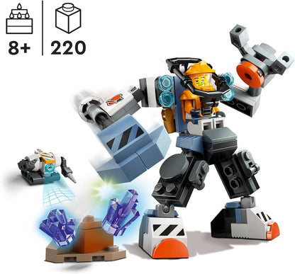 LEGO City Traje de mecánico de construcción espacial, figura de acción de juguete para niños, niños y niñas a partir de 6 años, juego de construcción con robot y minifigura de piloto, pequeña idea de regalo 60428