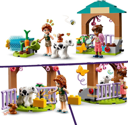 LEGO Friends Autumn's Baby Cow Shed, conjunto de brinquedos de animais de fazenda para meninas, meninos e crianças de 5 anos ou mais, com 2 personagens de miniboneca, figuras de bezerro e coelho 42607