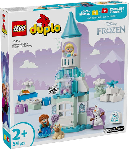 LEGO DUPLO│Festa do Castelo de Frozen da Disney Anna e Elsa - Brinquedo Educativo com 5 Figuras, incluindo Olaf e o Bebê Sven, além de um Bloco de Luz - Presente para crianças de 2 anos ou mais, meninas e meninos - 10455