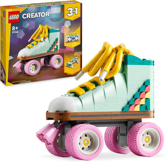 LEGO Creator 3 em 1 Retro Roller Skate para Mini Skate Toy para Boom Box Radio, conjunto para meninas, meninos e crianças de 8 anos ou mais, ótima decoração de mesa ou acessórios de quarto, presentes para amantes de música 31148