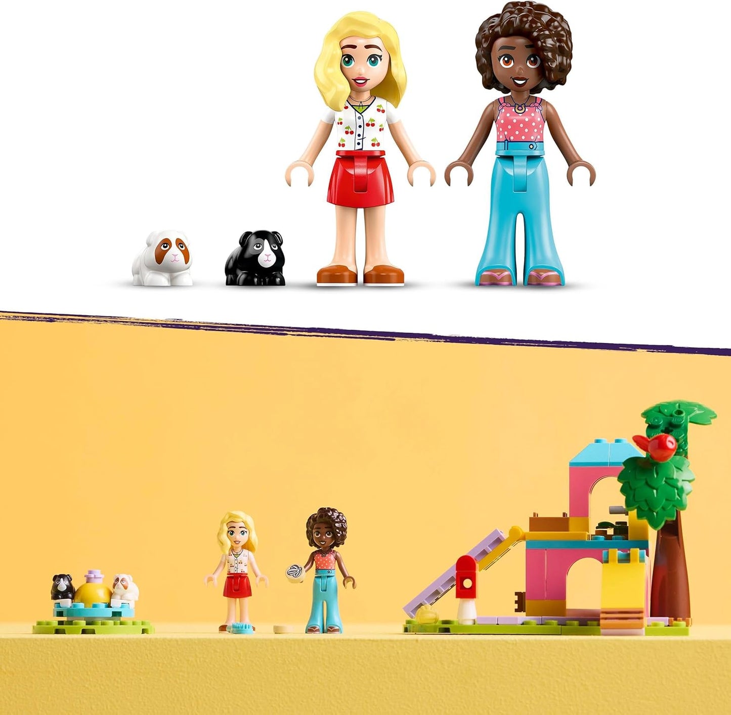LEGO Conjunto de playground de cobaia Friends, conjunto de brinquedo de construção para meninas de 6 anos ou mais, inclui 2 minibonecas e 2 figuras de animais para brincadeiras imaginativas