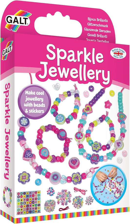 Galt Sparkle Jewellery - Kit de artesanato para fazer colares e pulseiras infantis - Pacote de atividades divertidas com miçangas coloridas e adesivos, estimula a criatividade e as habilidades motoras - A partir de 5 anos