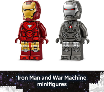 LEGO ǀ Marvel Homem de Ferro e Máquina de Combate vs. Drones Hammer - Brinquedo de Construção com 2 Minifiguras e 2 Figuras de Ação com Disparadores de Peças - Presente de Super-Herói para Meninos a partir de 7 Anos - 76320