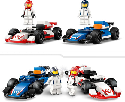 LEGO City F1 Williams Racing e Haas F1 Race Cars - Modelos de construção de Fórmula 1 de brinquedo com 2 minifiguras de motorista e luzes de partida - Pequena ideia de presente para crianças, meninos e meninas de mais de 4 anos