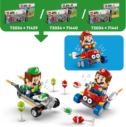 LEGO Super Mario: Mario Kart - Conjunto de brinquedos Baby Mario vs. Baby Luigi, com 2 figuras colecionáveis de personagens Nintendo e 2 carros, ideia de presente de aniversário para meninos, meninas e jogadores com mais de 8 anos