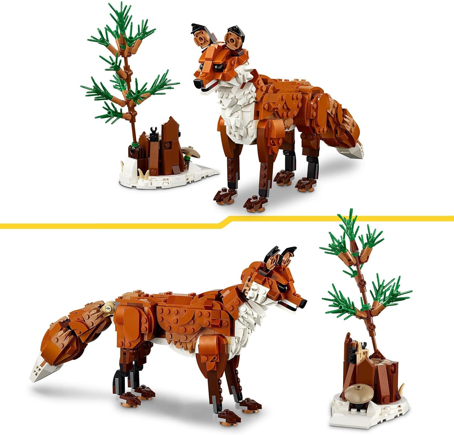 LEGO Criador de animais da floresta 3 em 1: brinquedo de raposa vermelha para figura de coruja para modelo de esquilo, brinquedos de animais da floresta para crianças, meninas e meninos de mais de 9 anos, faz uma decoração divertida de quarto,