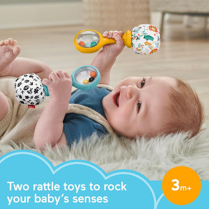 Chocalho e Maracas Fisher-Price Rattle 'n Rock - Brinquedo Sensorial para Bebês a partir de 3 Meses, HMF34