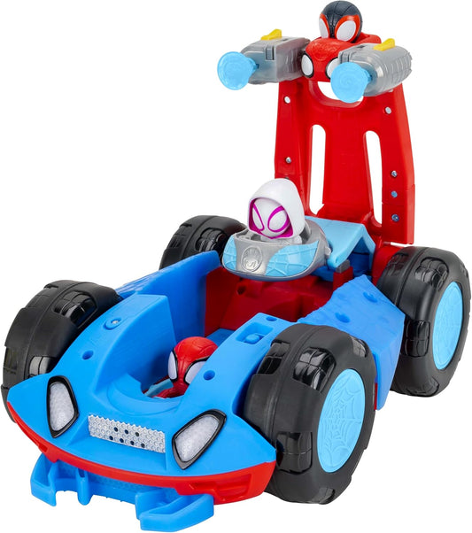 Marvel Homem-Aranha e Seus Incríveis Amigos - Veículo de Dupla Face da Equipe Homem-Aranha com Luzes, Sons e Lançadores de Teia - 28 cm