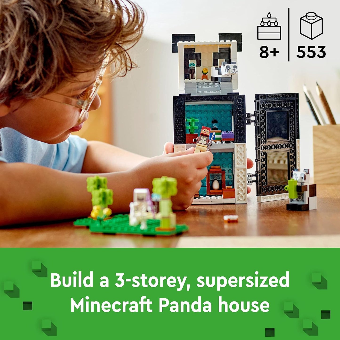 LEGO Conjunto Minecraft The Panda Haven, casa de brinquedos móvel com figuras de animais de pandas bebês, brinquedos para crianças, meninos e meninas de mais de 8 anos