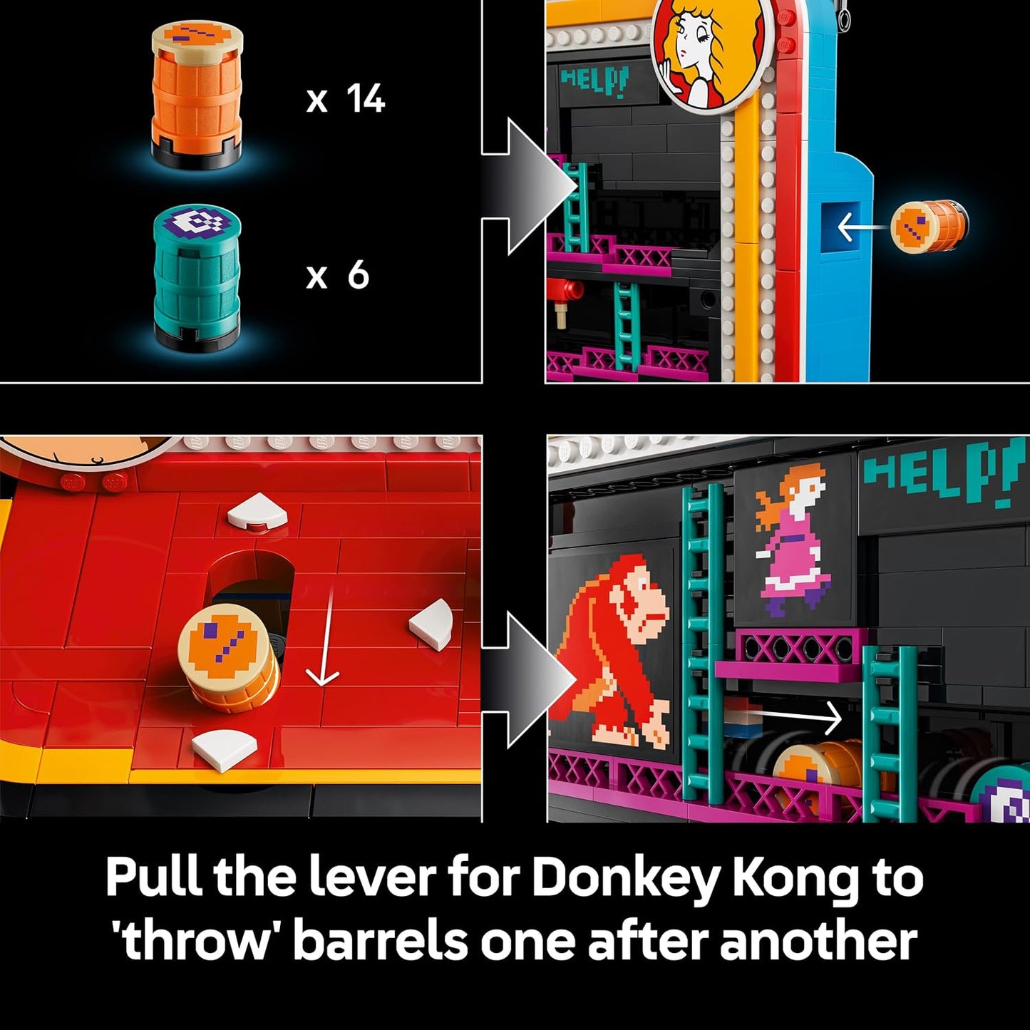 LEGO Super Mario Donkey Kong Arcade – Kit de Modelo 3D Interativo para Adultos, inclui Joysticks e Barris para Decoração Retrô – Item Colecionável de Games – Ideia de Presente para Fãs – 72051