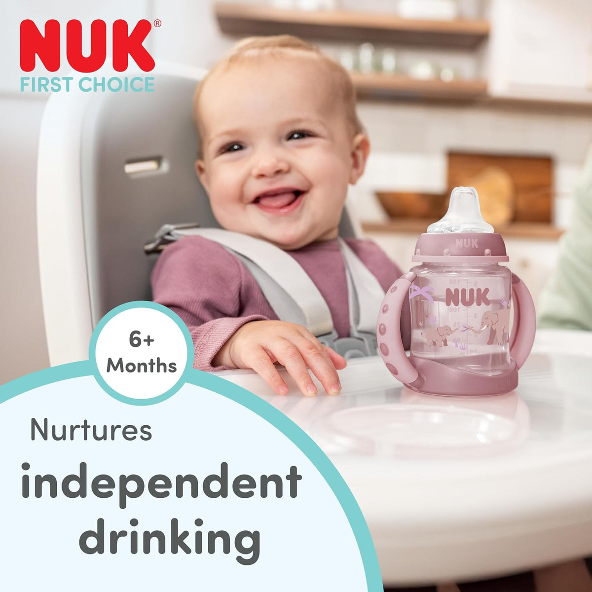 NUK Copo de Treinamento First Choice | 6+ meses | 260 ml | Copo antivazamento para crianças pequenas | Alças antiderrapantes | Vedação azul | 1 unidade