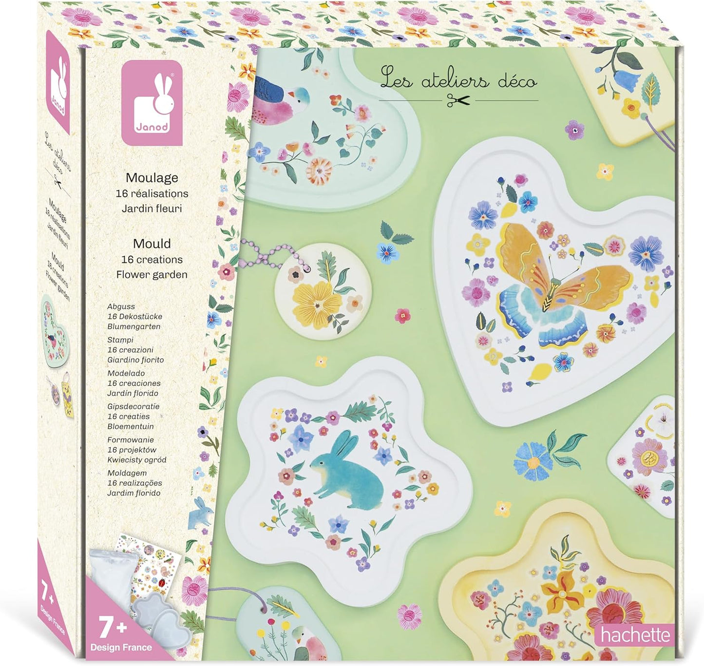 Janod - 16 Objetos para Fazer em Gesso - 12 chaveiros + 4 tigelas de decoração - Kit de Moldagem - Faça Você Mesmo - Kit de Lazer Criativo Infantil - Motricidade fina e concentração - A partir de 7 anos - J09162