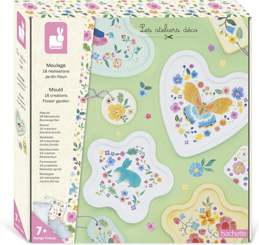 Janod - 16 Objetos para Fazer em Gesso - 12 chaveiros + 4 tigelas de decoração - Kit de Moldagem - Faça Você Mesmo - Kit de Lazer Criativo Infantil - Motricidade fina e concentração - A partir de 7 anos - J09162