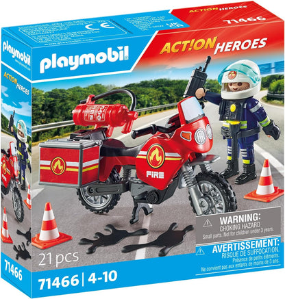 Playmobil 71466 Action Heroes: Incidente de motocicleta e derramamento de óleo, com rádio e extintor de incêndio, encenação divertida e imaginativa, conjuntos de jogos realistas adequados para crianças de 4 anos ou mais
