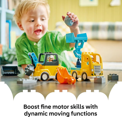 LEGO DUPLO 3 em 1 Veículos de Construção - Brinquedo Educativo Montessori para Crianças com Caminhões, Escavadeira e Pá Carregadeira - Ideia de Presente de Aniversário para Meninos e Meninas a partir de 2 Anos - 10475