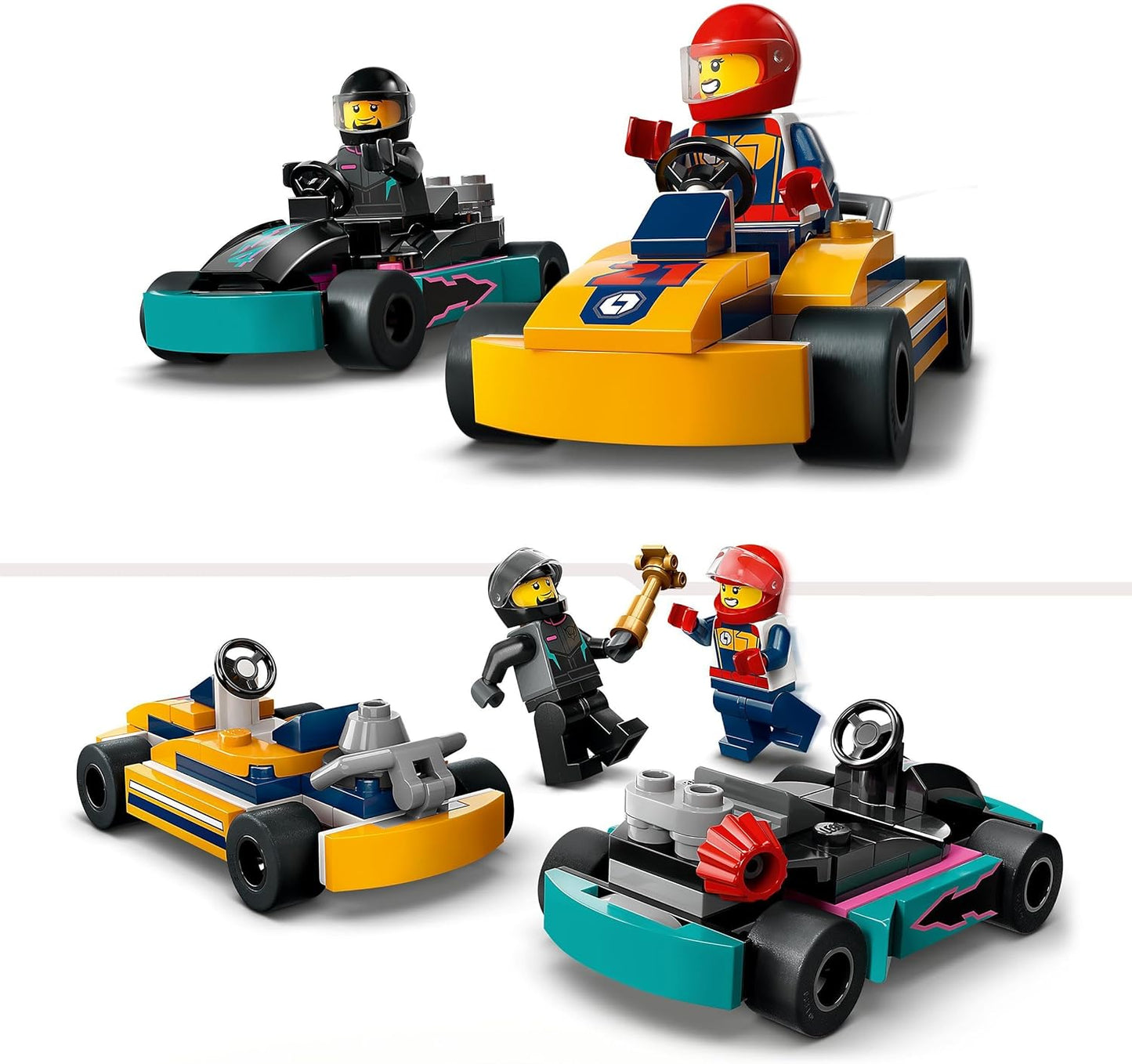 LEGO City Go-Karts e pilotos de corrida, conjunto de brinquedos de veículos de corrida para meninos e meninas de 5 anos ou mais e fãs de brinquedos de carros de corrida com 2 minifiguras de motorista, pequeno presente para