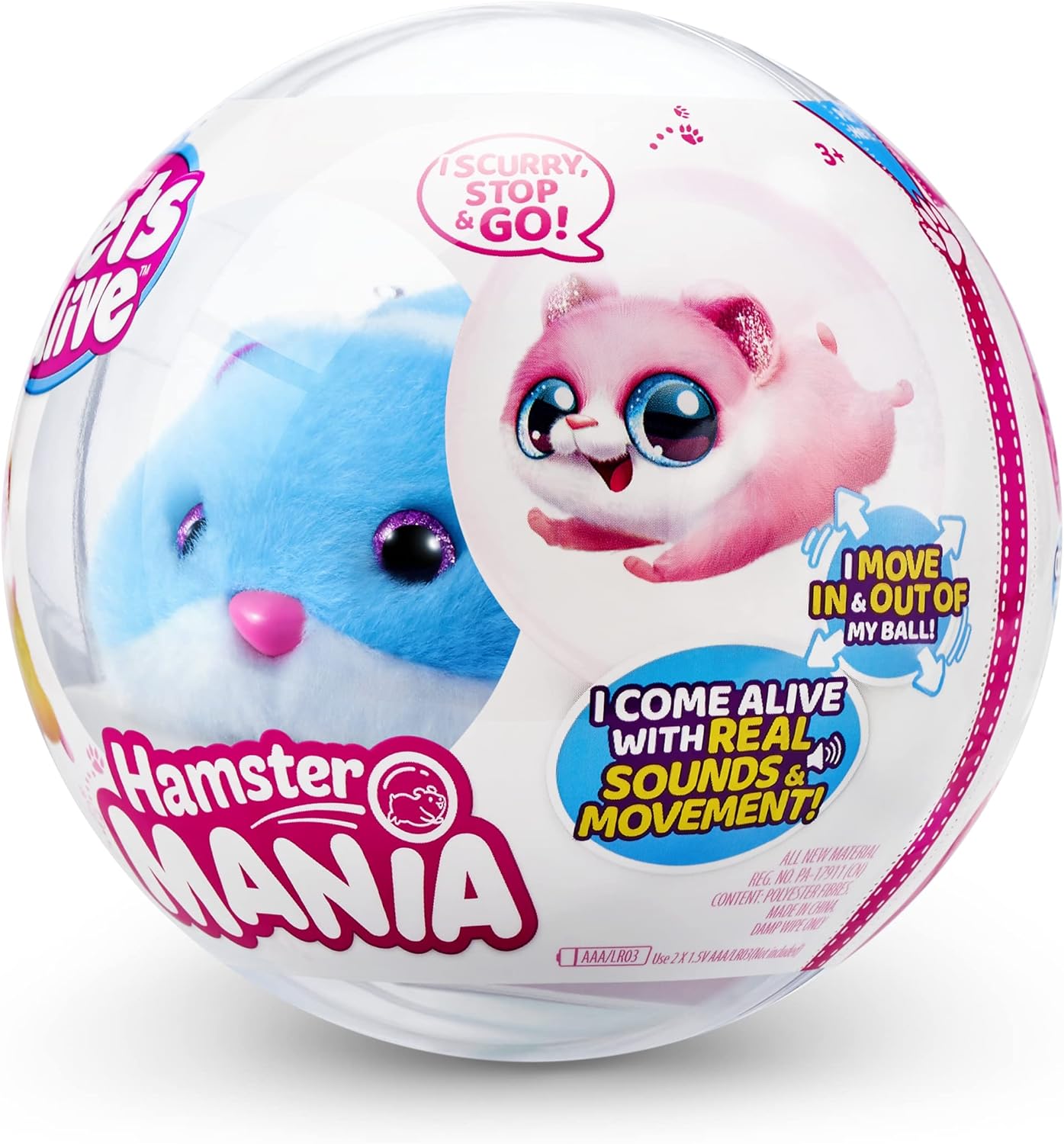 Pets Alive Hamstermania Blue da ZURU Hamster, animal de estimação eletrônico, mais de 20 sons interativos, brinquedo de bola de hamster para meninas e crianças (azul)