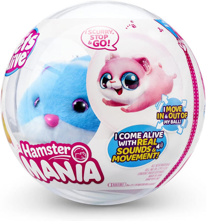 Pets Alive Hamstermania Blue da ZURU Hamster, animal de estimação eletrônico, mais de 20 sons interativos, brinquedo de bola de hamster para meninas e crianças (azul)