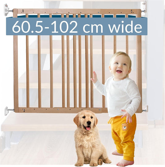 BabyDan Odense, Cubre aberturas entre 60,5-102 cm/23,9-40,1 ​​pulgadas, Puerta de escalera extensible/Puerta para bebés/Puerta de seguridad, Madera, Hecho en Dinamarca - (Puerta para mascotas/Puerta para perros)