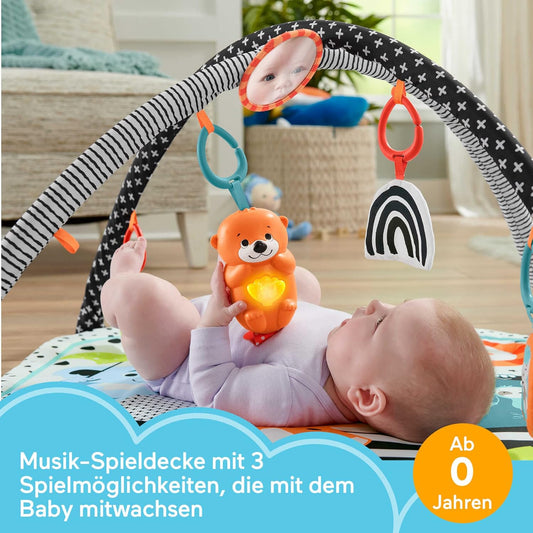 Ginásio para Bebê 3 em 1 Fisher-Price para Recém-Nascidos com Brinquedos Sensoriais, Luzes e Sons para Atividades de Barriga para Baixo, Ginásio Musical que Brilha e Cresce, HBP41